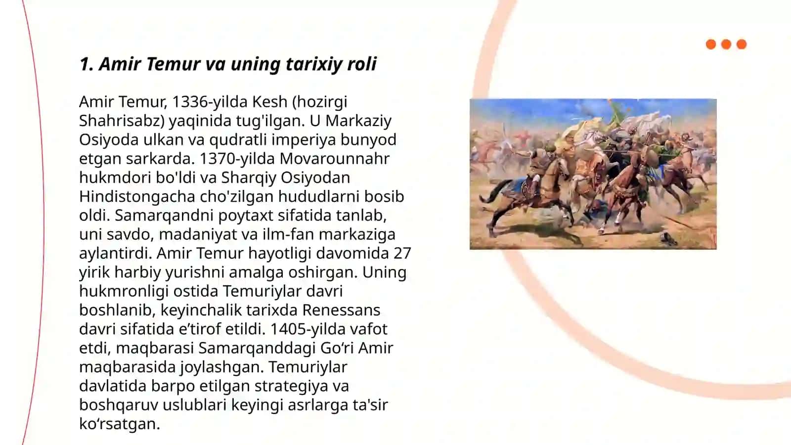 Amir-Temur buyuk davlat arbobi mavzusida taqdimot tayyorlash 3