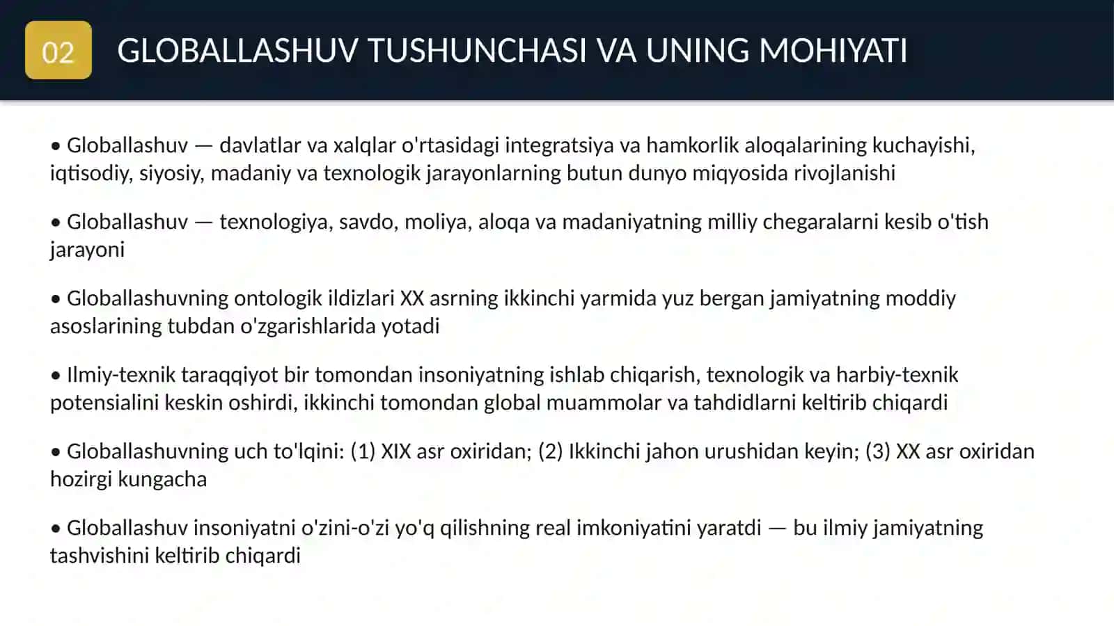 Globallashuv, globalistika va barqaror taraqqiyot jarayonlarining ahamiyati 3