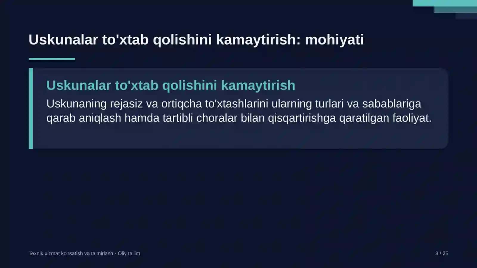 Bioenergetikada uskunalar to'xtab qolishini kamaytirish 3