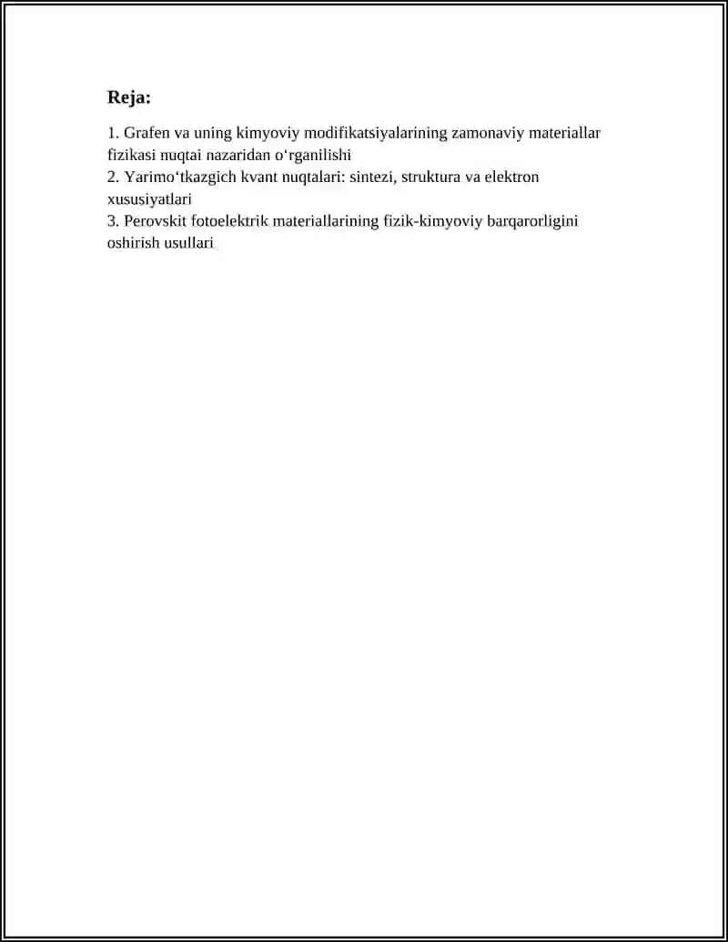 O’ZBEKISTON MILLIY UNVERSETETI KIMYO FAKULTETI KIMYO TURLARI 4-KURS 22-03 GURUH TALABASI JAMOLOVA XONZODANING ZAMONAVIY MATERIALLAR FIZIKASI FANIDAN MUSTAQIL ISHI 3
