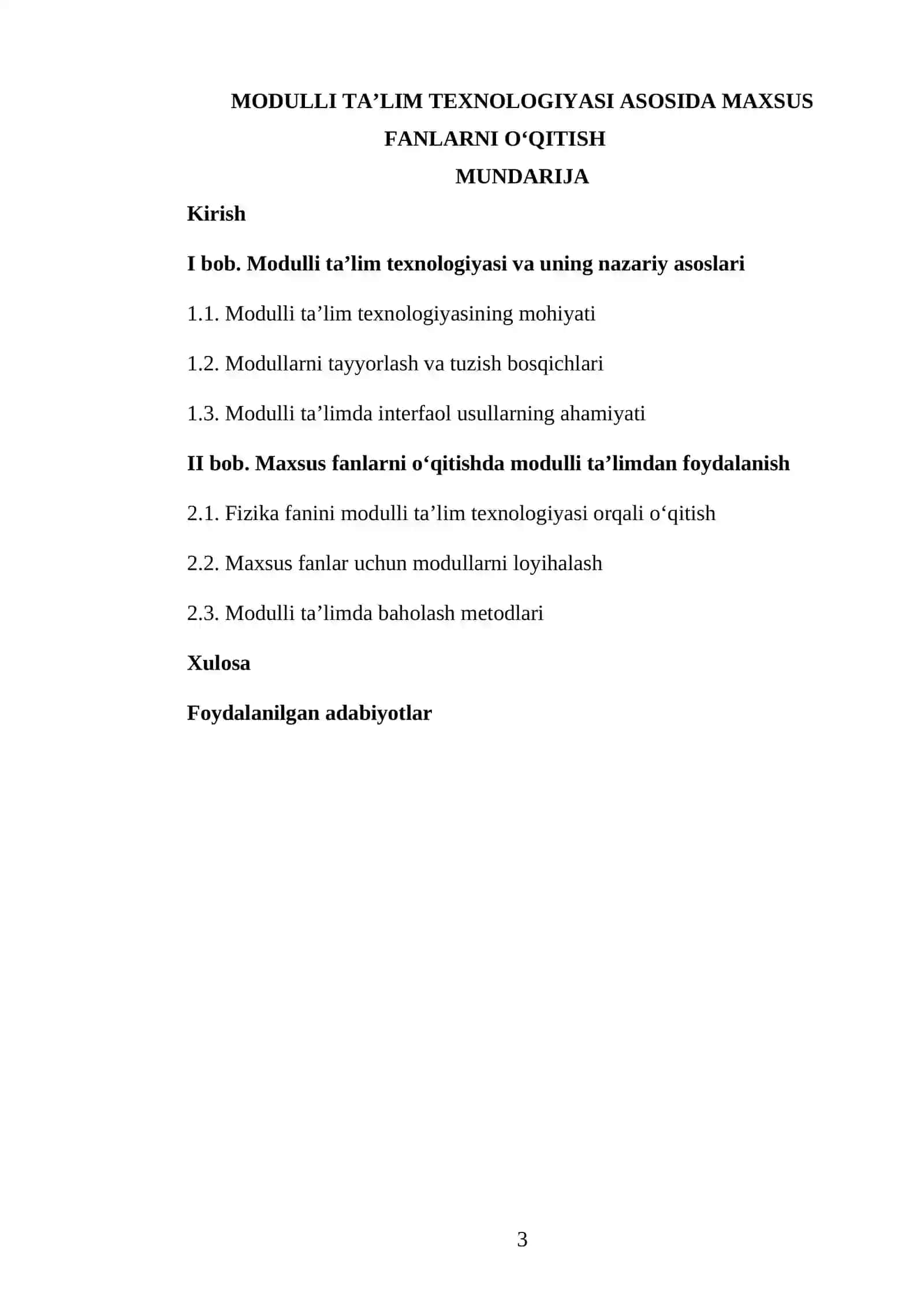 MODULLI TAʼLIM TEXNOLOGIYASI ASOSIDA MAXSUS FANLARNI OʻQITISH 3