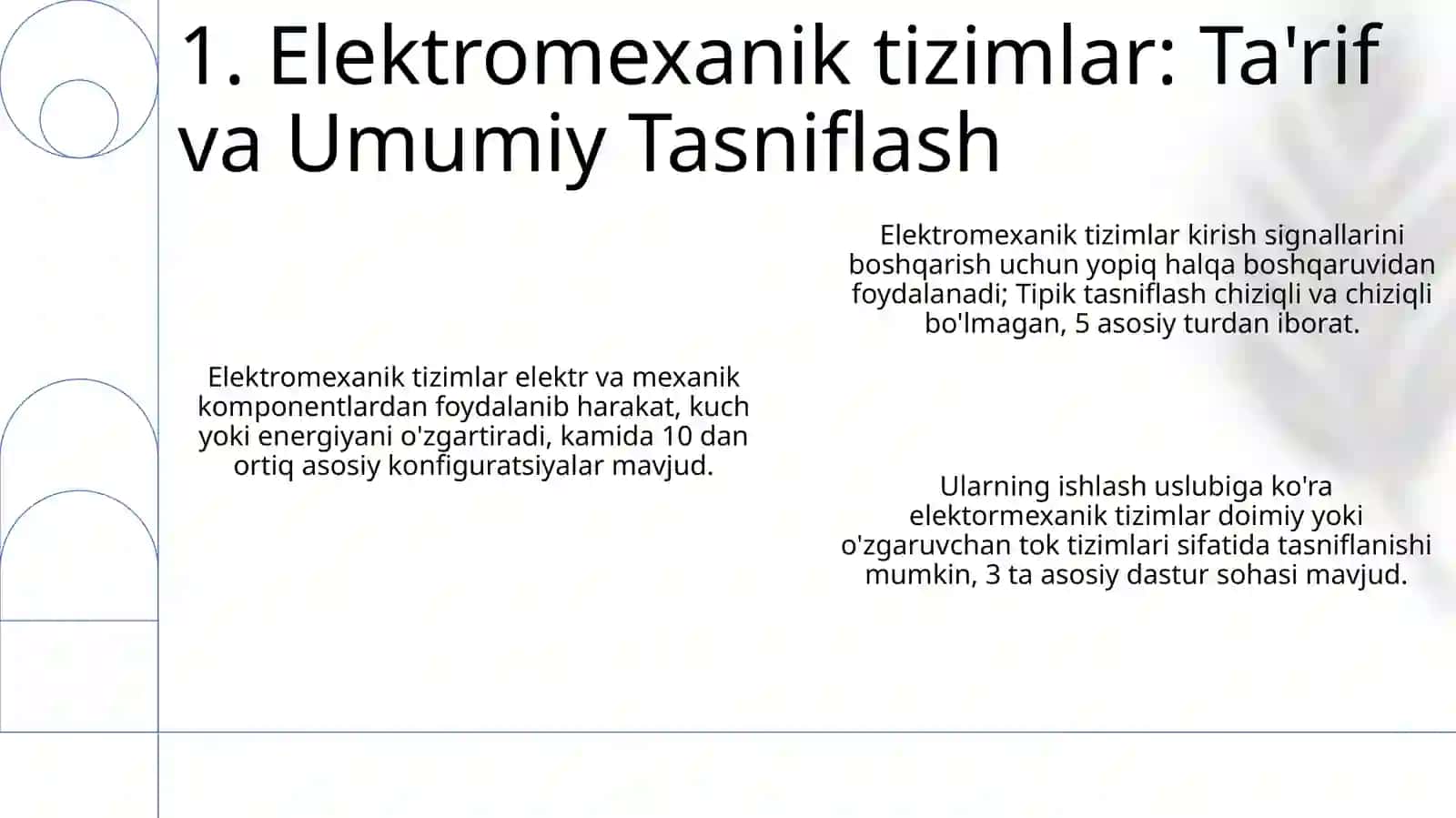 Turli elektromexanik sistemalarning nisbiy xarakteristikasi 3