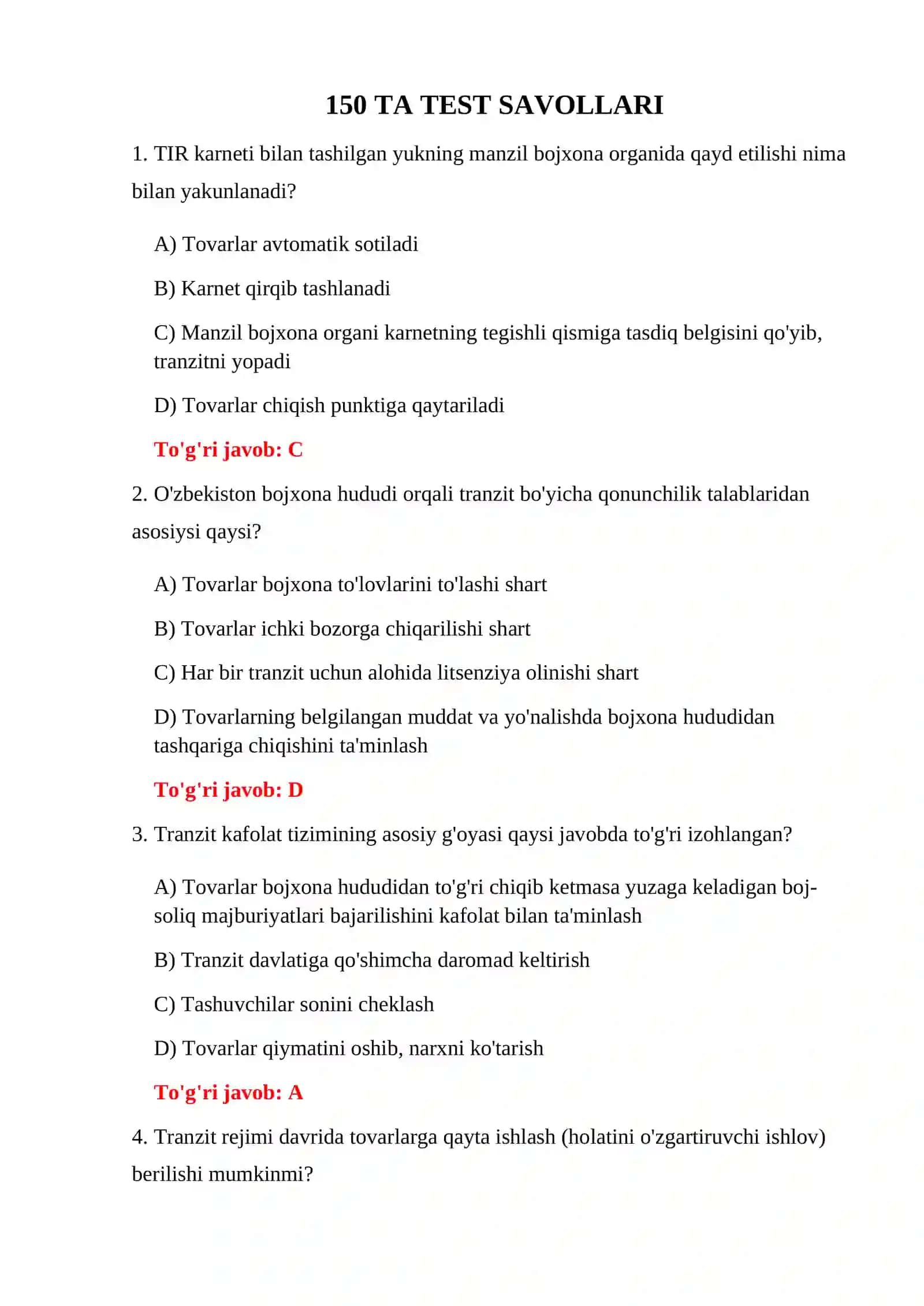 XALQARO TRANZIT TESTLARI 3