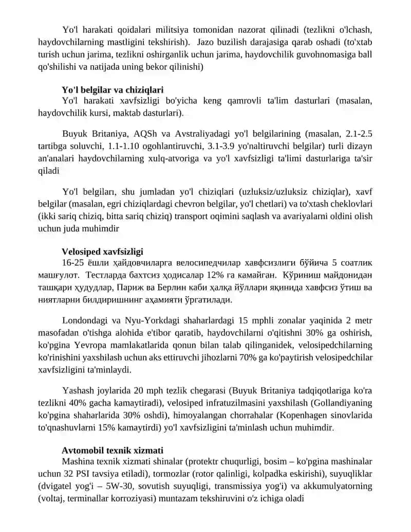 Yo'l harakati xavfsizligi bo'yicha ta'lim 3
