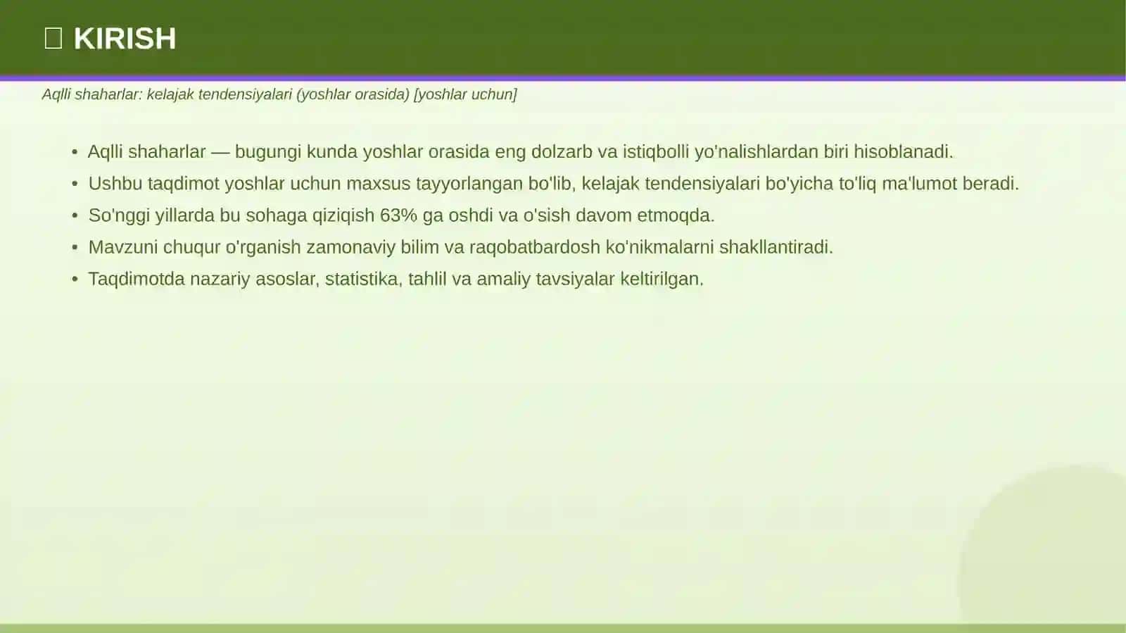 Aqlli shaharlar: kelajak tendensiyalari (yoshlar orasida) 3