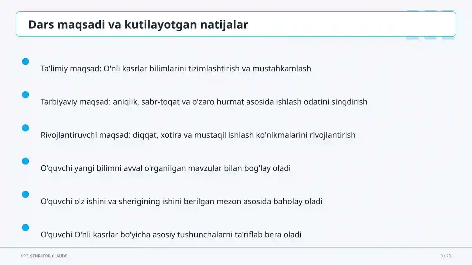 O'nli kasrlar (5-sinf) 3