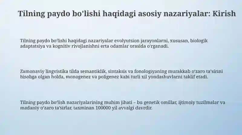 Tilning paydo bo'lishi to'g'risidagi asosiy nazariyalar 3