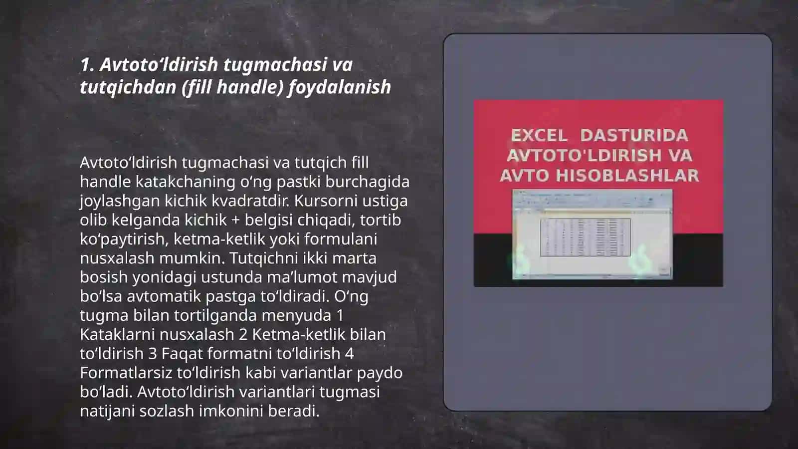 Excel dasturida avtotoʻldirishlar va avtohisoblashlar 3