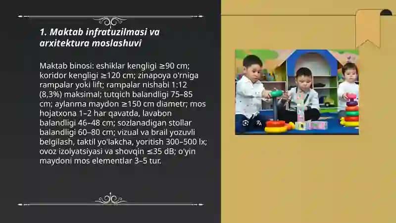 Alohida ta'lim ehtiyojlari bo'lgan bolani samarli inklyuziv uchun tashqi sharoitlar 3