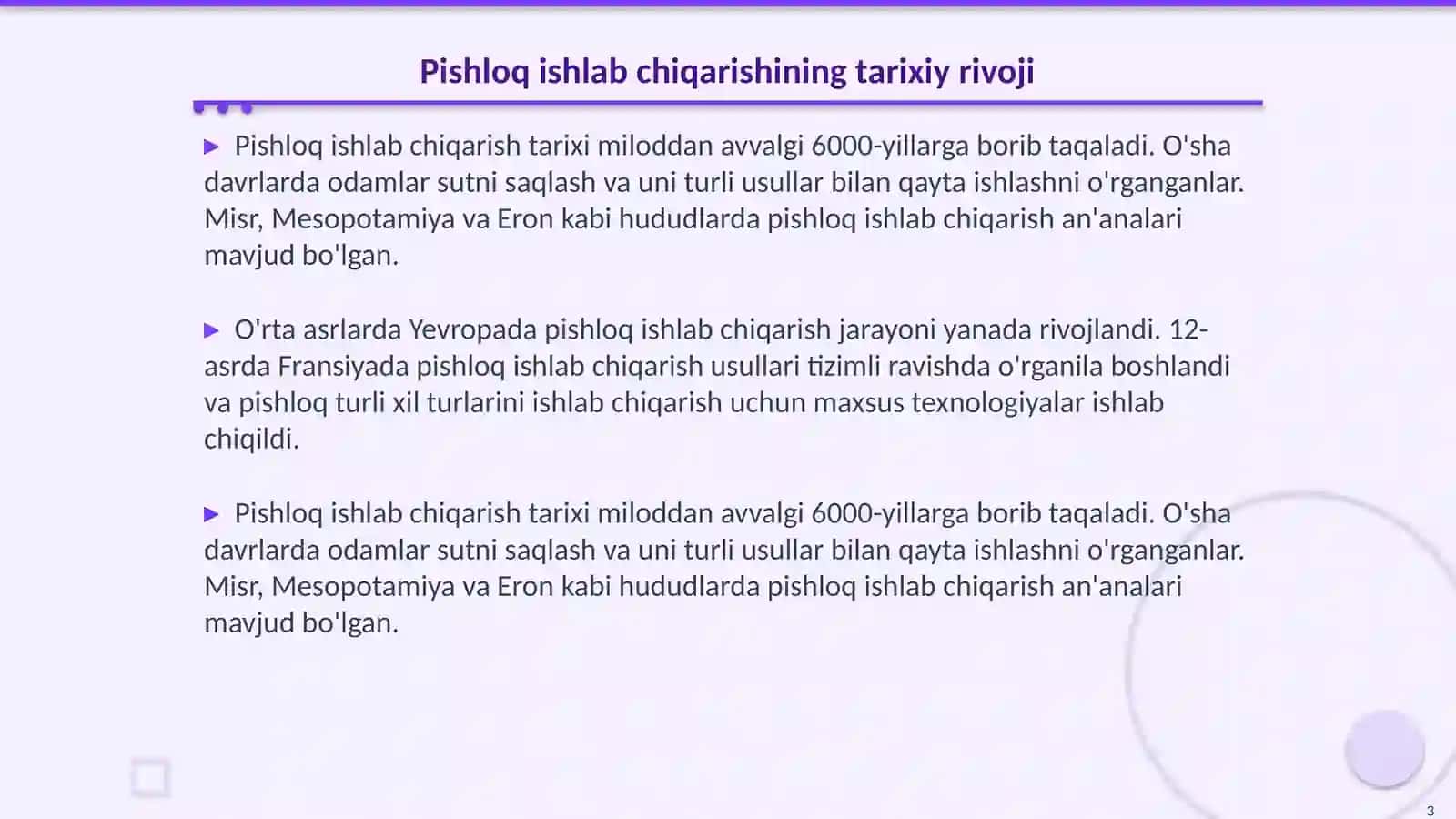 Pishloq ishlab chiqarish texnologik bosqichlari 3