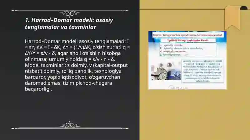 Iqtisodiy o‘sish nazariyalari va modellari (Harrod–Domar, Solou, Romer) 3