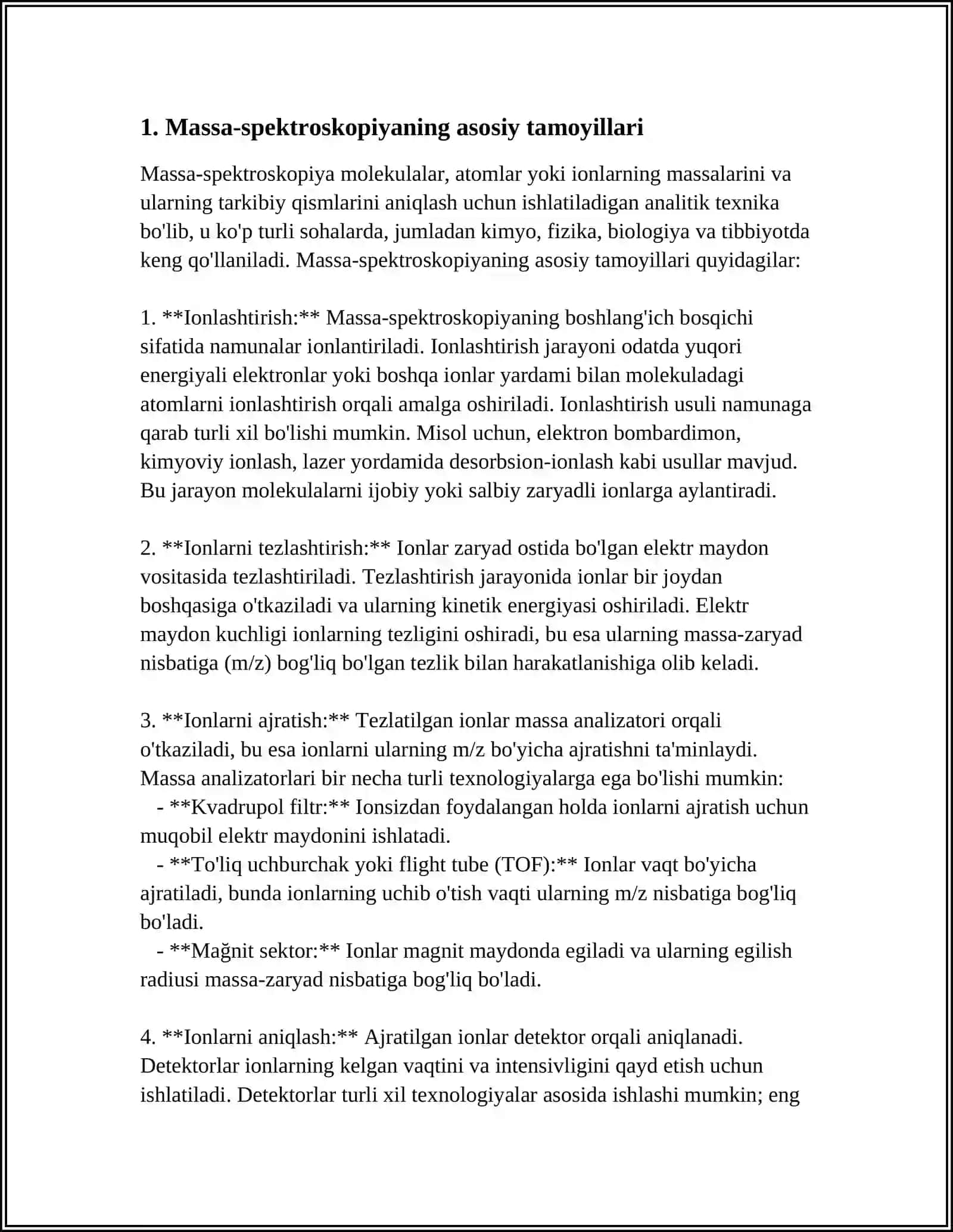 MASS-SPEKTROSKOPIYA TIYKARLARI SPEKTRLARDI ANALIZ QILIW USILLARI 3