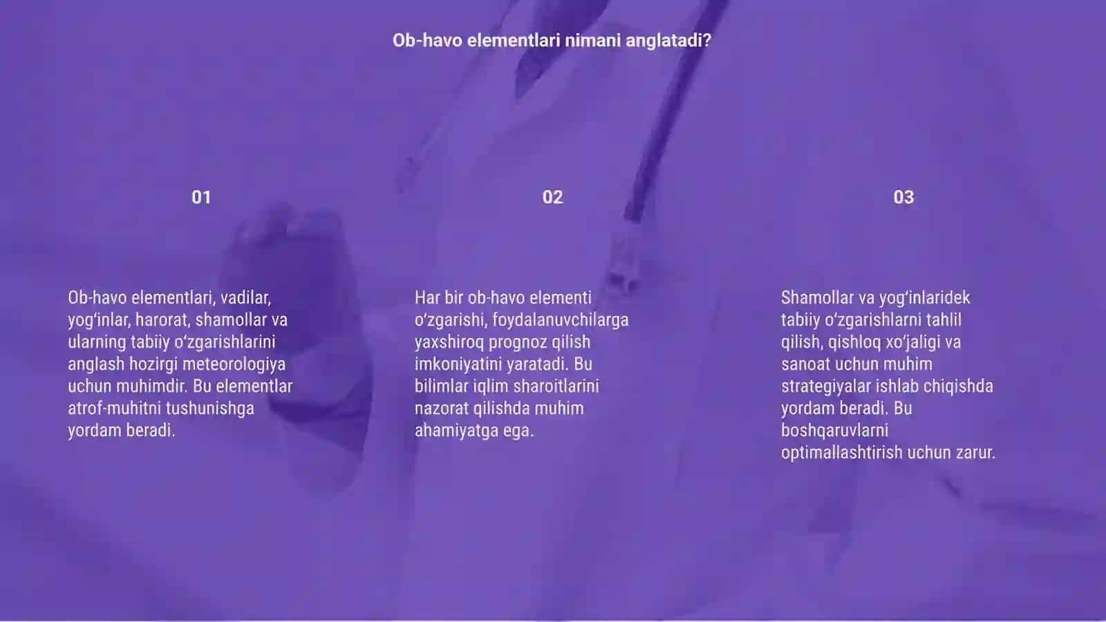 Ob-havo elementlari, yog‘inlar, harorat, shamollar va ulardagi tabiiy o‘zgarishlarni anglash 3