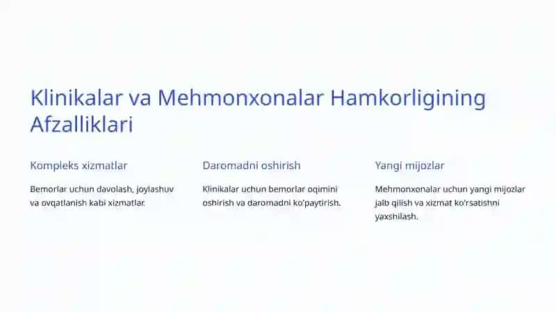 Tibbiyot va Sog'liqni Saqlash Turizmi: Mehmonxonalar va Klinikalar Hamkorligi 3