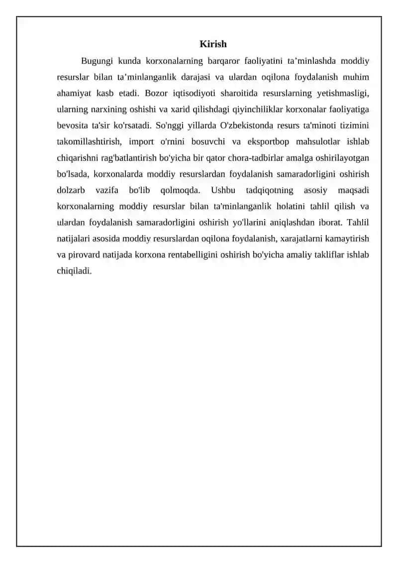 Moddiy resurslar bilan ta'minlanganlik va ulardan foydalanish samaradorligining tahlili 3