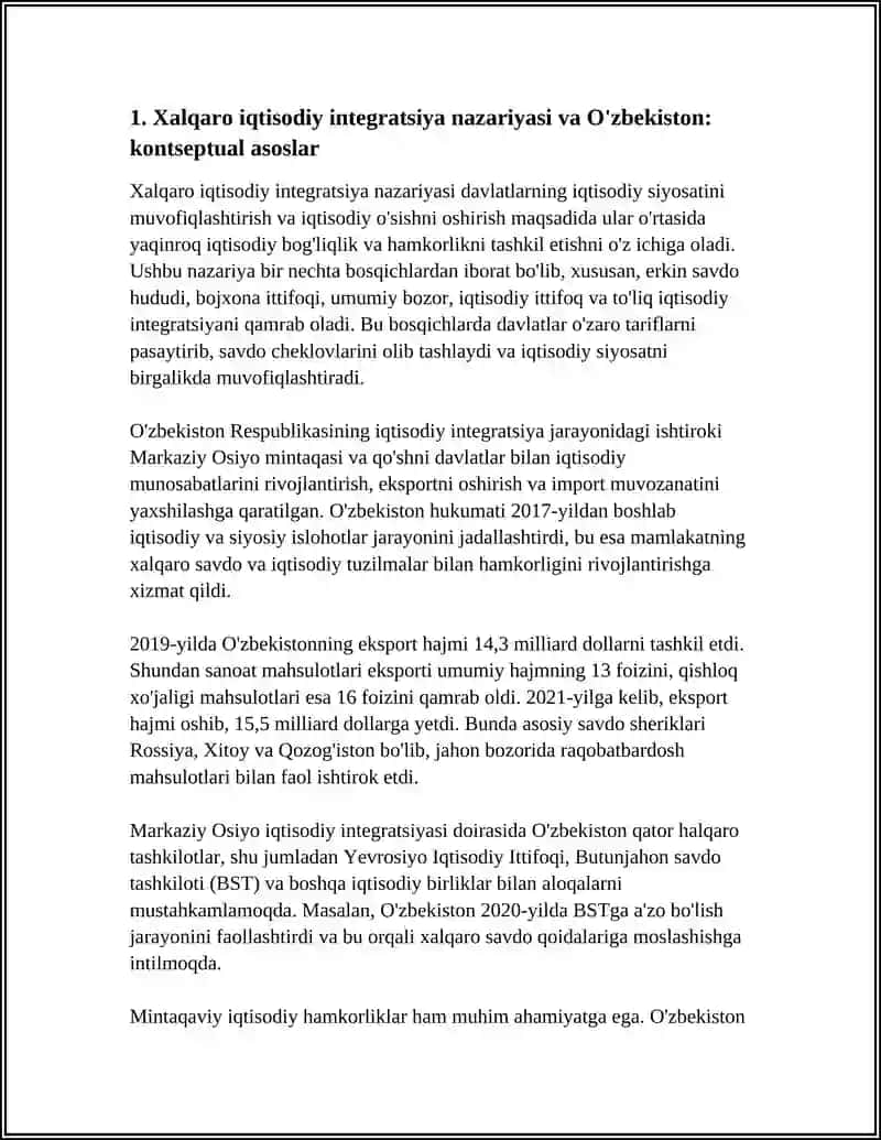 Xalqaro Iqtisodiy Integratsiya va O'zbekistonning Jahon Hamjamiyatiga Kirib Kelishi 3