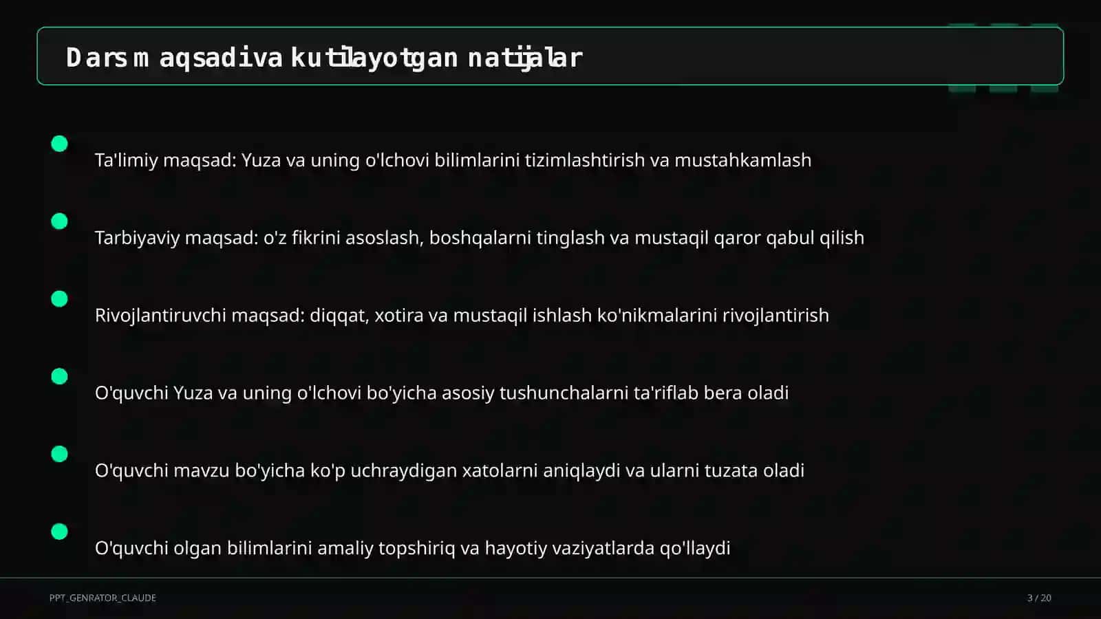 Yuza va uning o'lchovi (3-sinf) 3