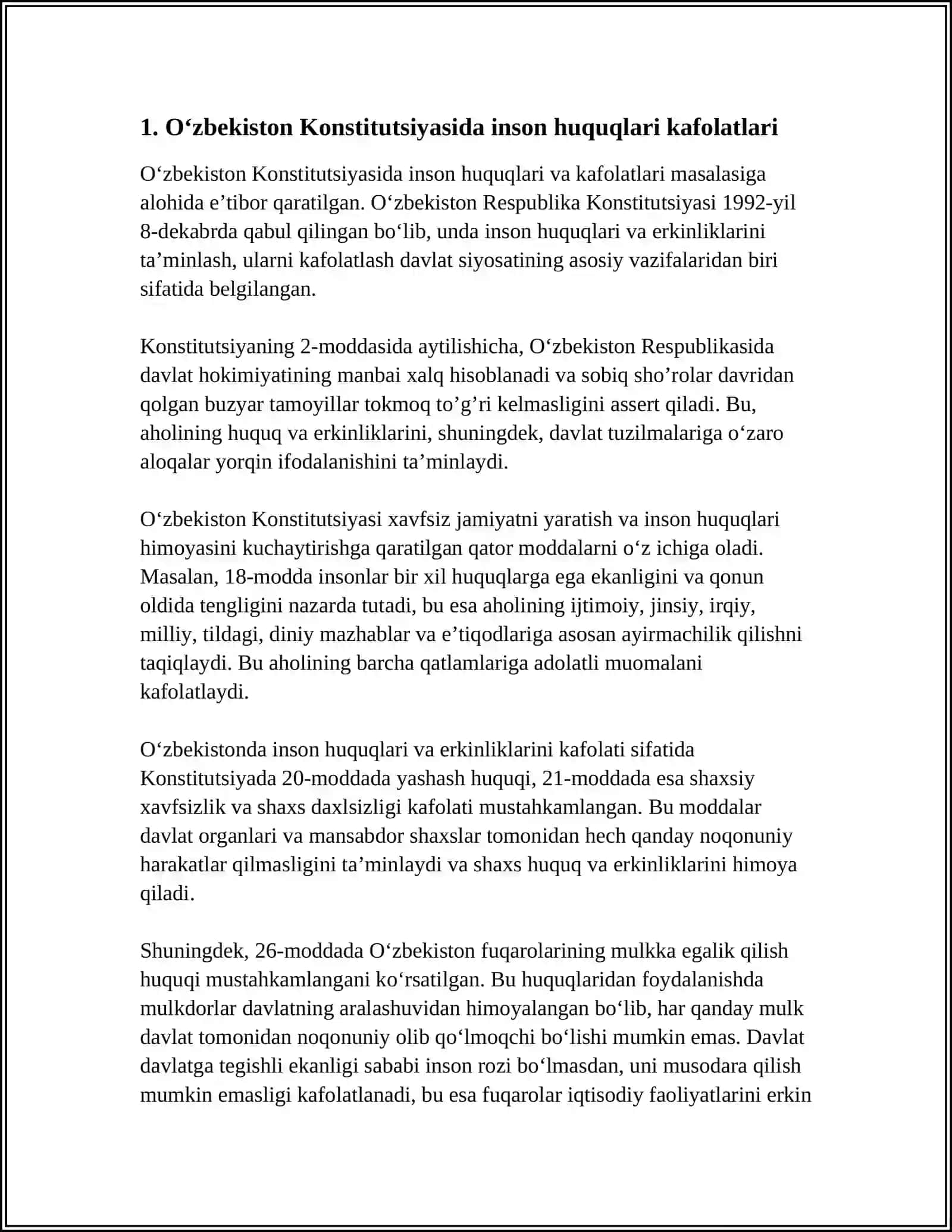 OʻZBEKISTONDA INSON HUQUQLARI VA ERKINLIKLARI KAFOLATINING YARATILISHI 3