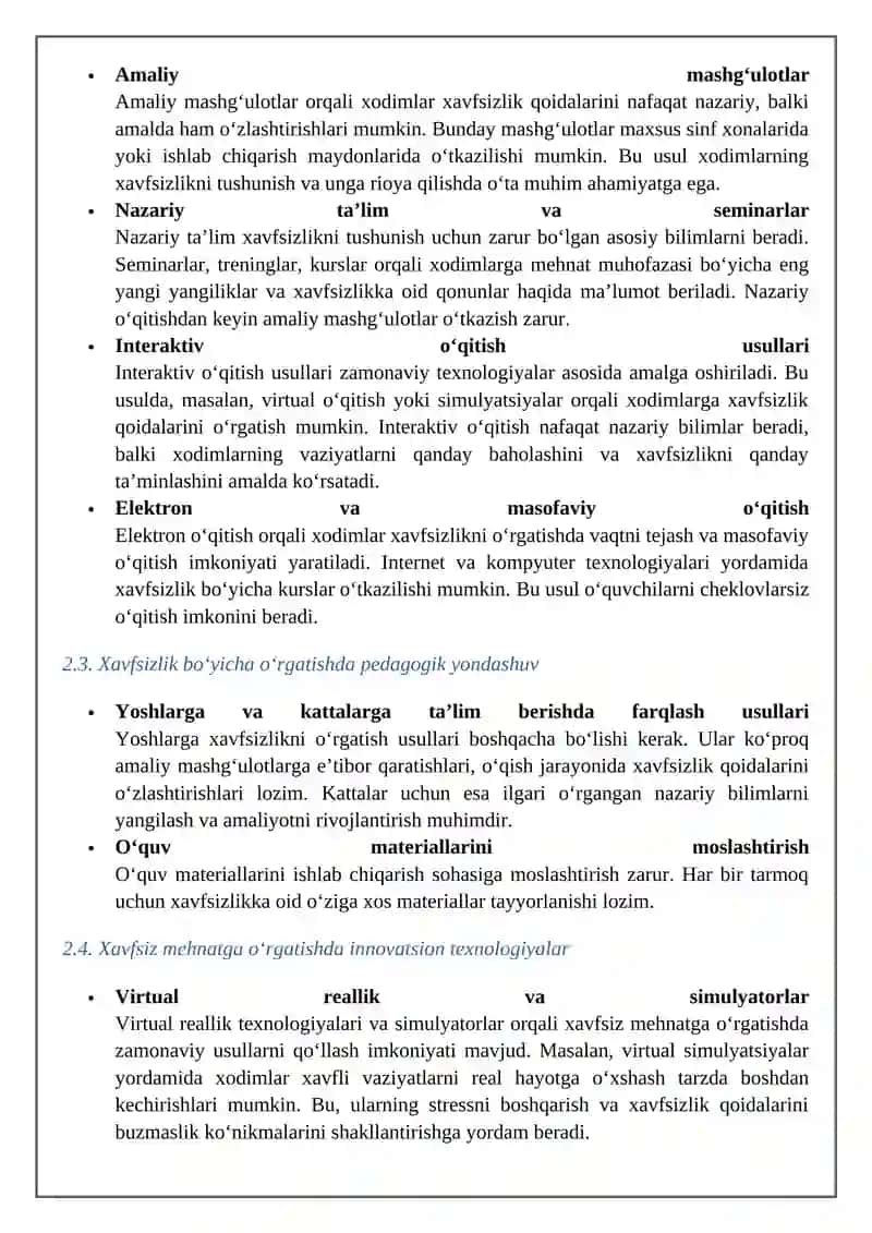 Xavfsiz Mexnatga O'rgatish O'qitish Usullari 3