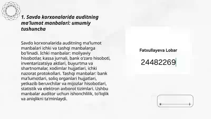 Savdo korxonalarida auditning maʼlumot manbalari va vazifalari 3