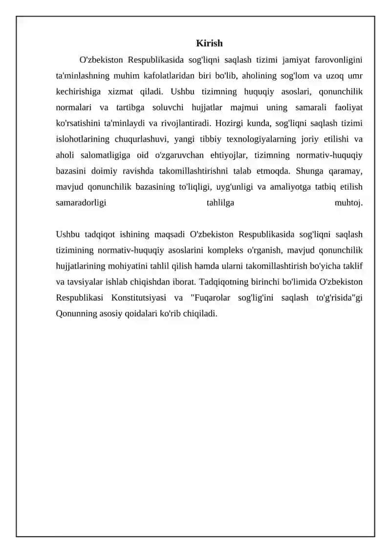 O`zbekiston respublikasida Sog`liqni saqlash tizimi faoliyatining me`yoriy xuquqiy asoslari 3