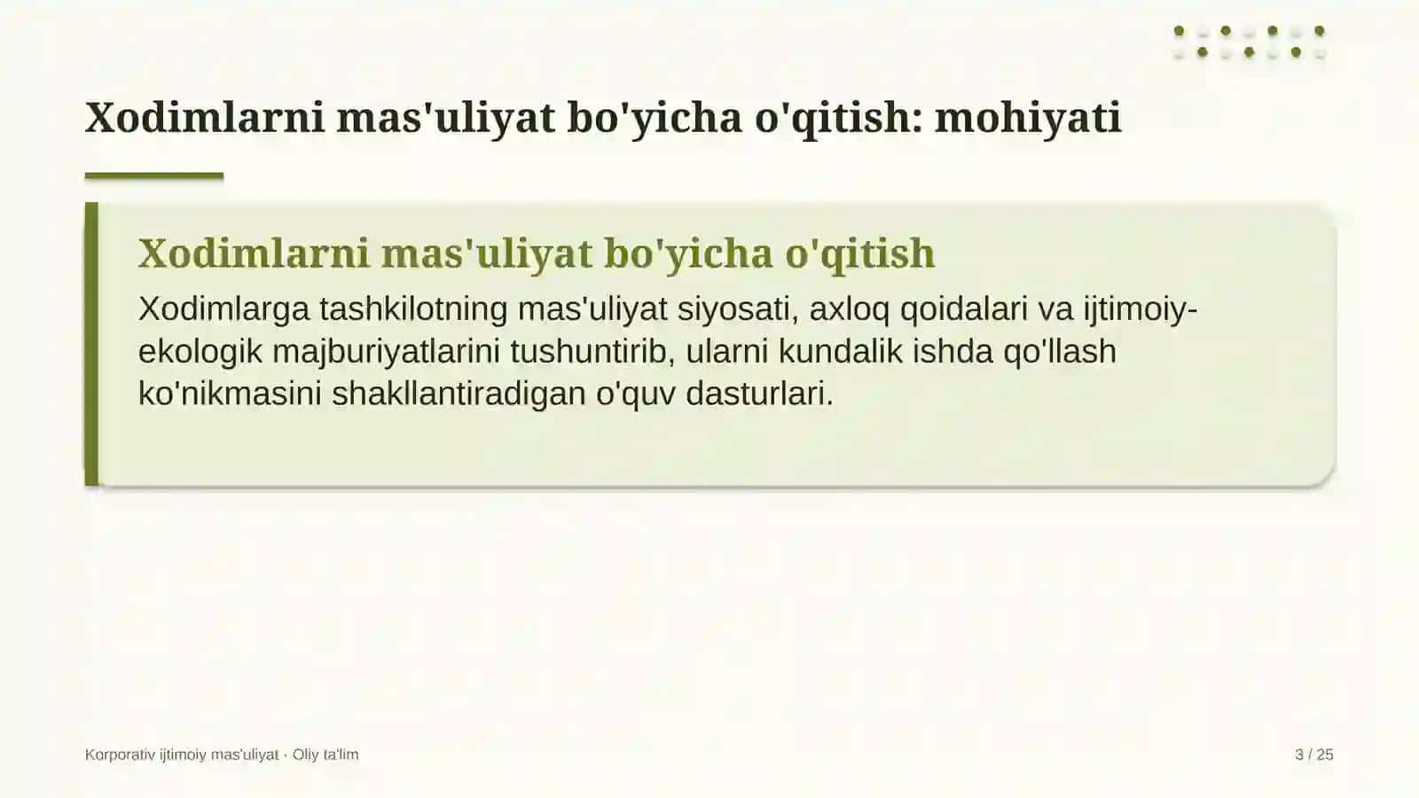 Bolalar o'yin markazlarida xodimlarni ijtimoiy mas'uliyat bo'yicha o'qitish 3