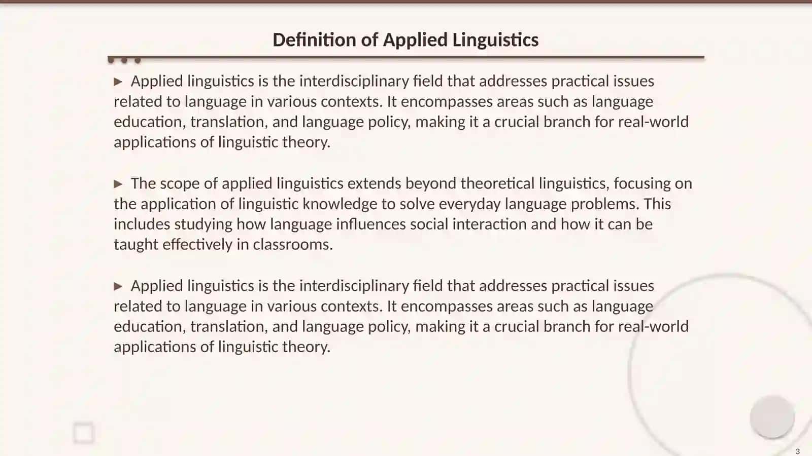 Applied Linguistics as a branch of linguistics 3