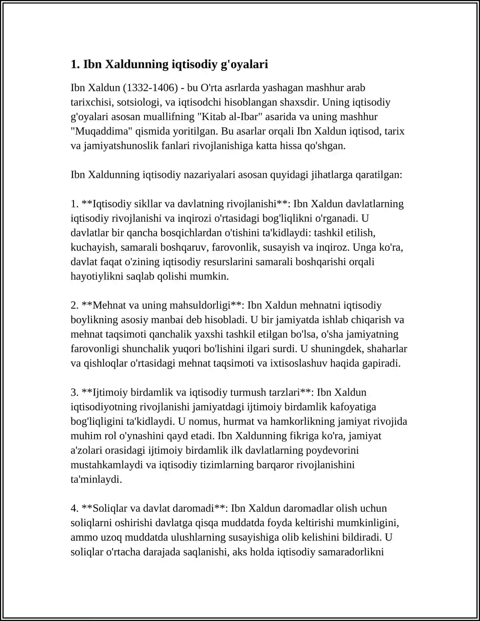 ARAB MAMLAKATLARIDA DASTLABKI IQTISODIY G'OYALAR ISLOMDAGI IQTISODIY QARASHLAR IBN XALDUN 3