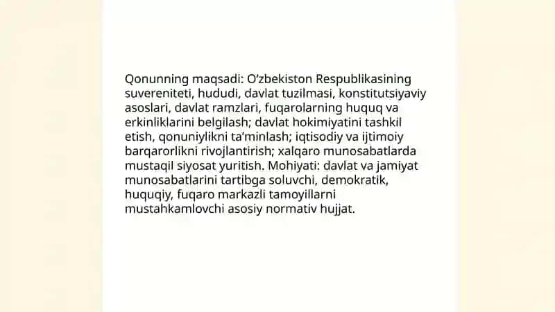 Oʻzbekiston Respublikasi toʻgʻrisidagi qonuni va uning mohiyati 3