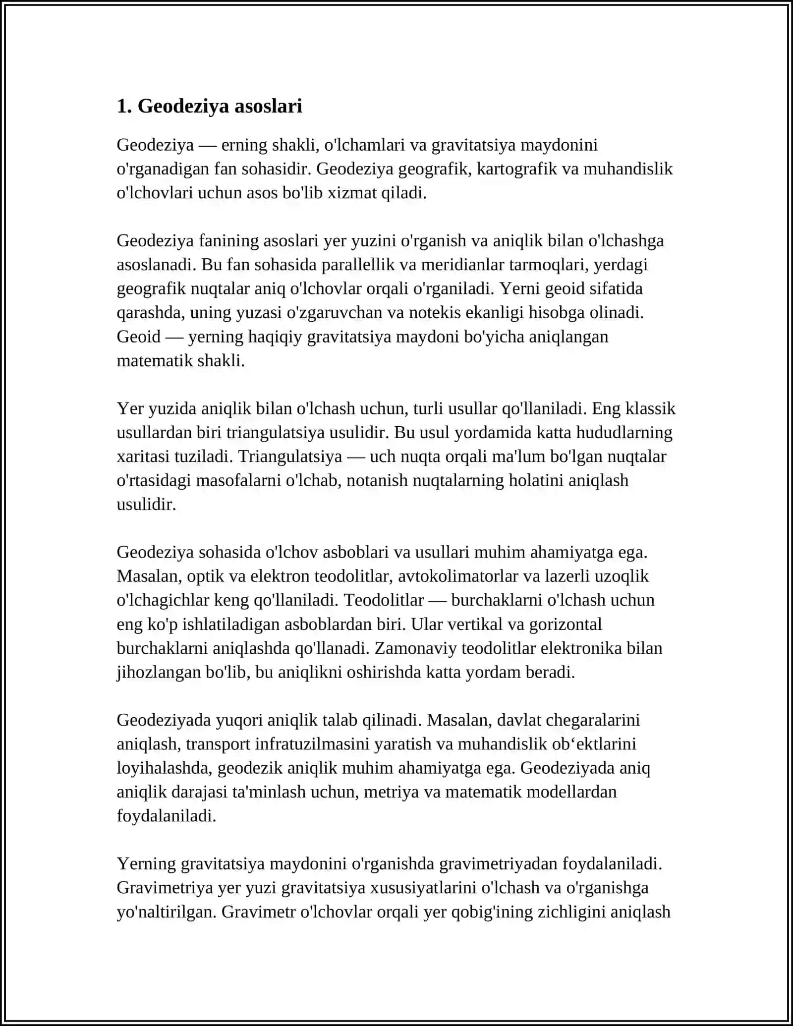 MUSTAQIL ISH Mavzu: GEODEZIYADAN ISHLATILADIGAN ASOSIY TERMINLAR 3