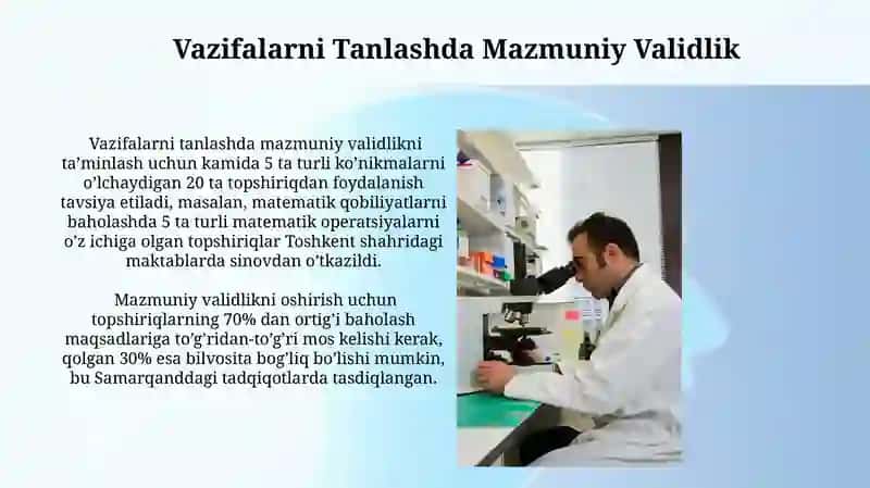 Qobiliyatni ôrganish test topshiriqlarni tanlash 3