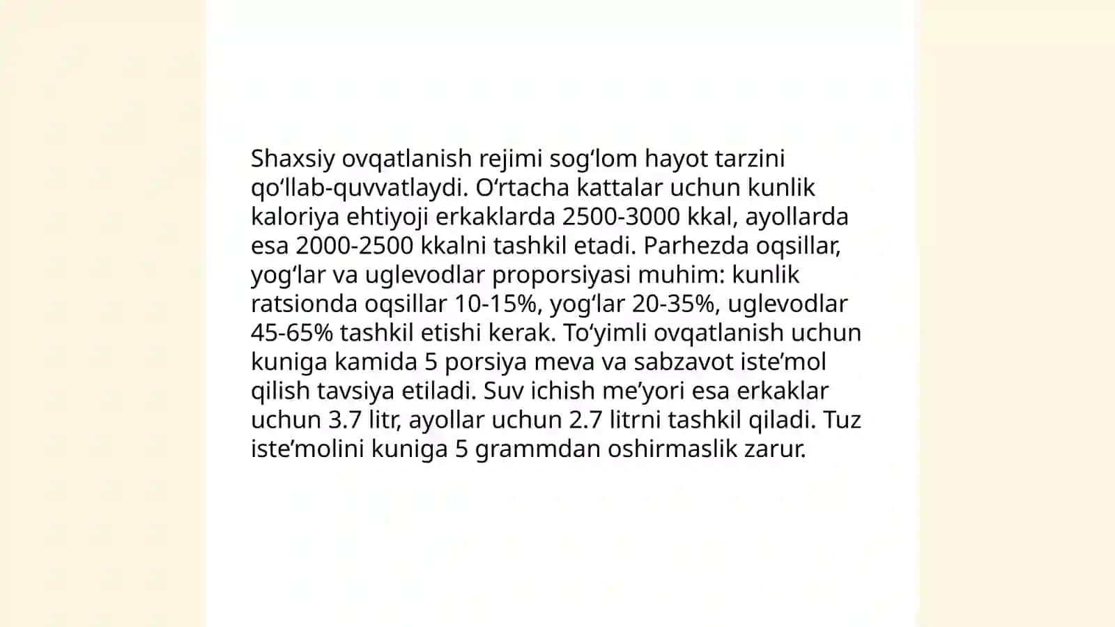 SHaxsiy ovqatlanishning adekvatligini organish va baholash 3