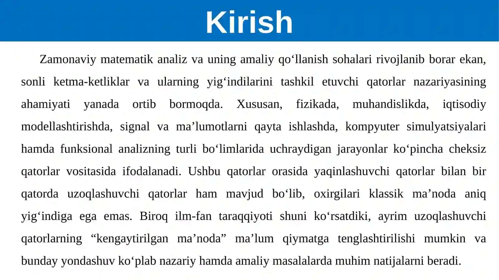 Uzoqlashuvchi qatorlarni o‘rta arifmetik metody orqali ishlash 3