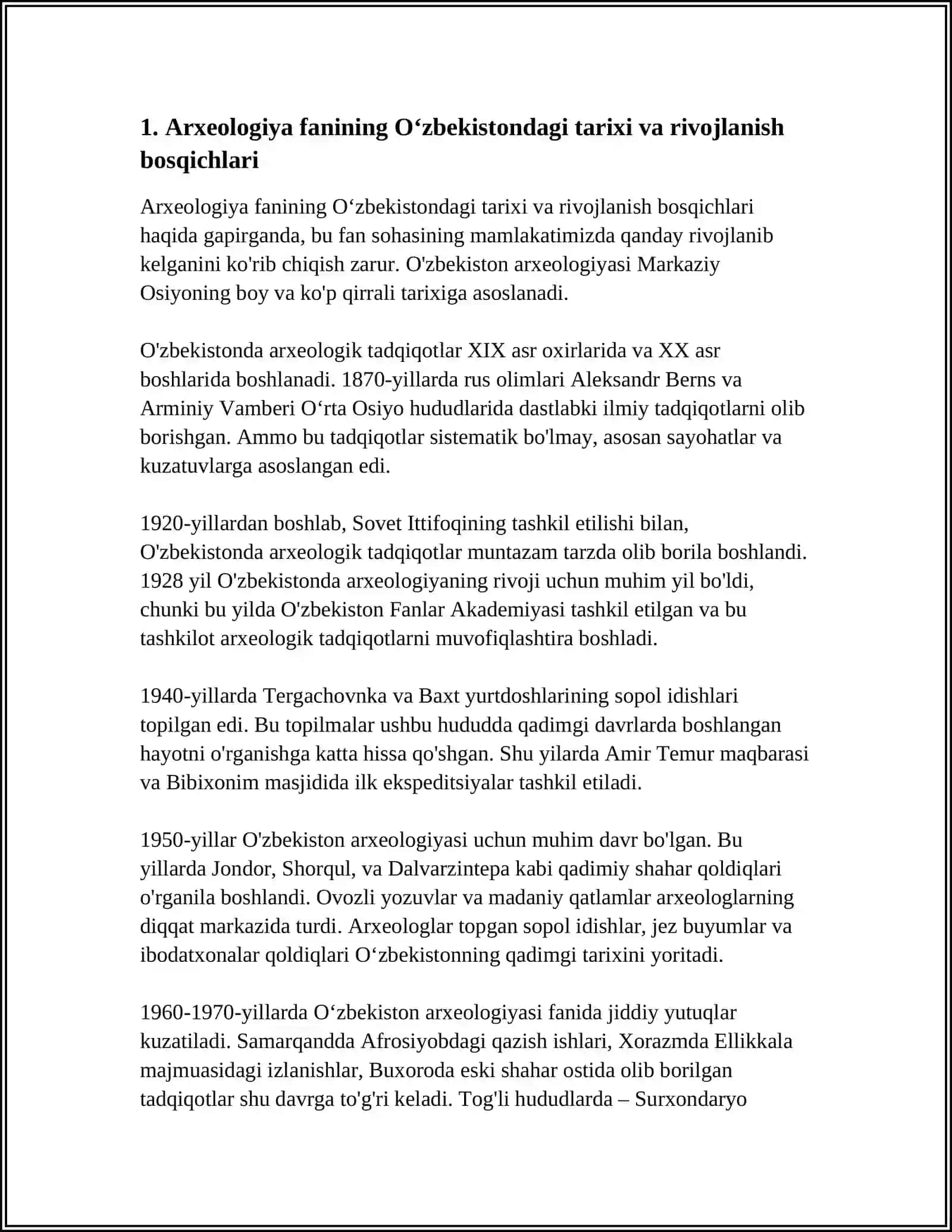 OʻZBEKISTONDA ARXEOLOGIYA FANINING RIVOJLANISHI 3