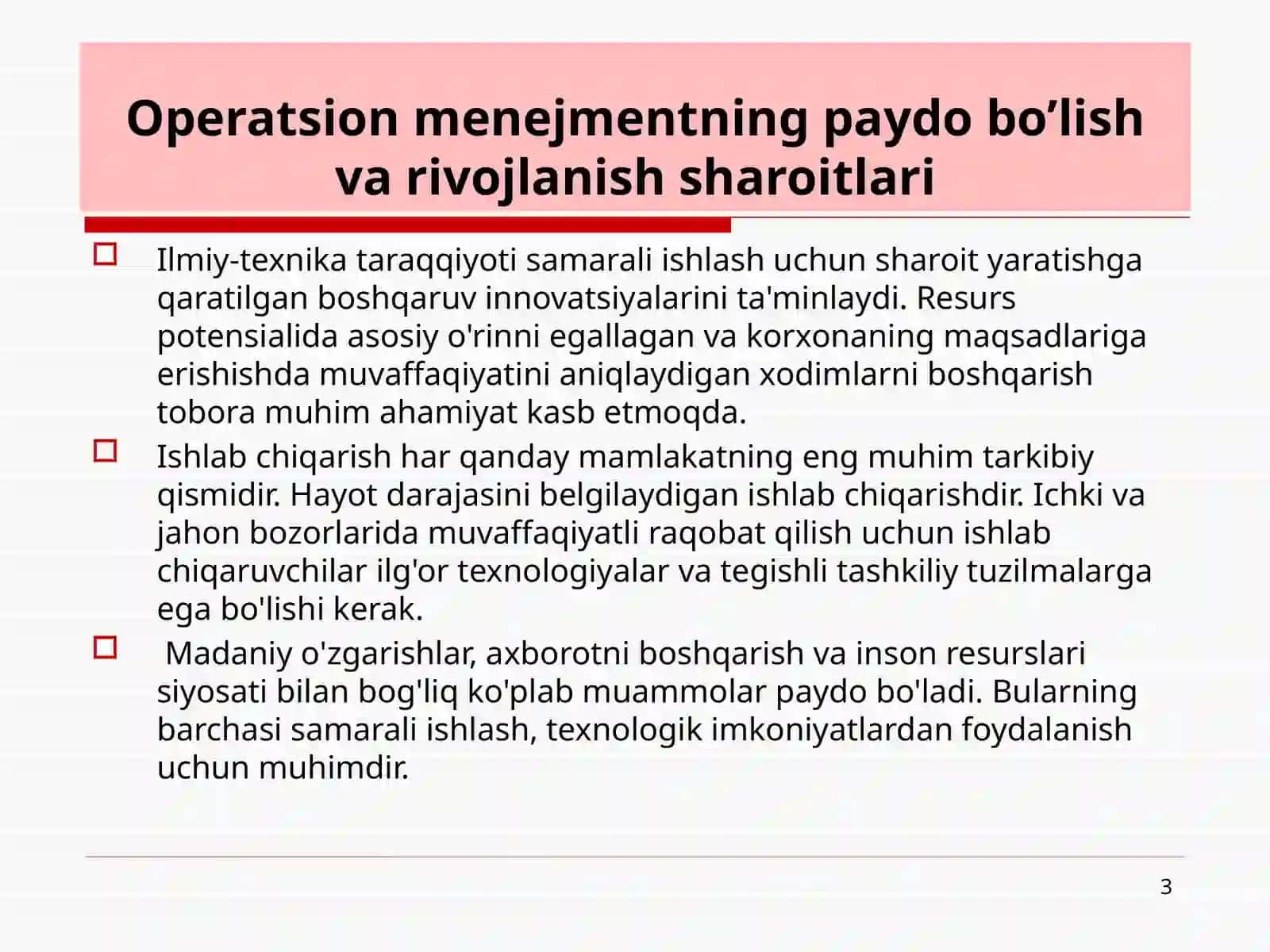 OPERATSION MENEJMENT ASOSLARI, OPERATSION MENEJMENT FANI PREDMETI VA VAZIFALARI 3