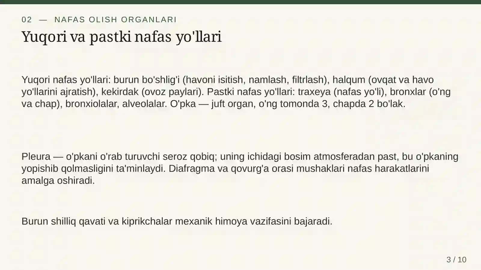 BIOLOGIYA FANI Nafas olish tizimi va gaz almashinuvi 3