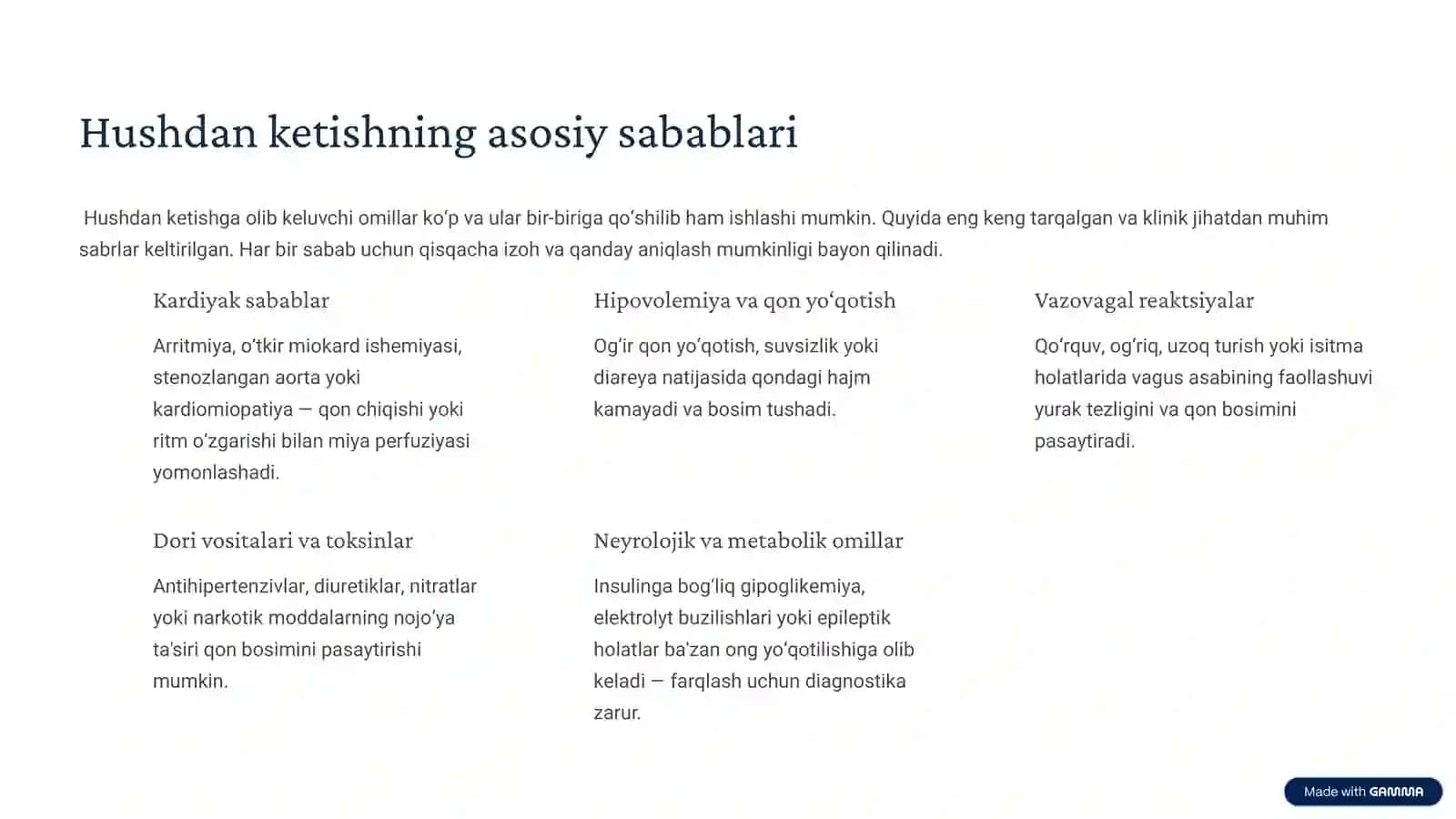 Hushdan ketish: Sabablari, Birinchi yordam va Oldini olish 3