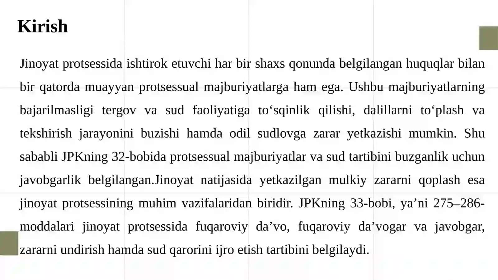 PROTSESSUAL MAJBURIYATLARNI BUZGANLIK UCHUN JAVOBGARLIK VA JINOYAT PROTSESSIDA FUQAROVIY DA’VO 3
