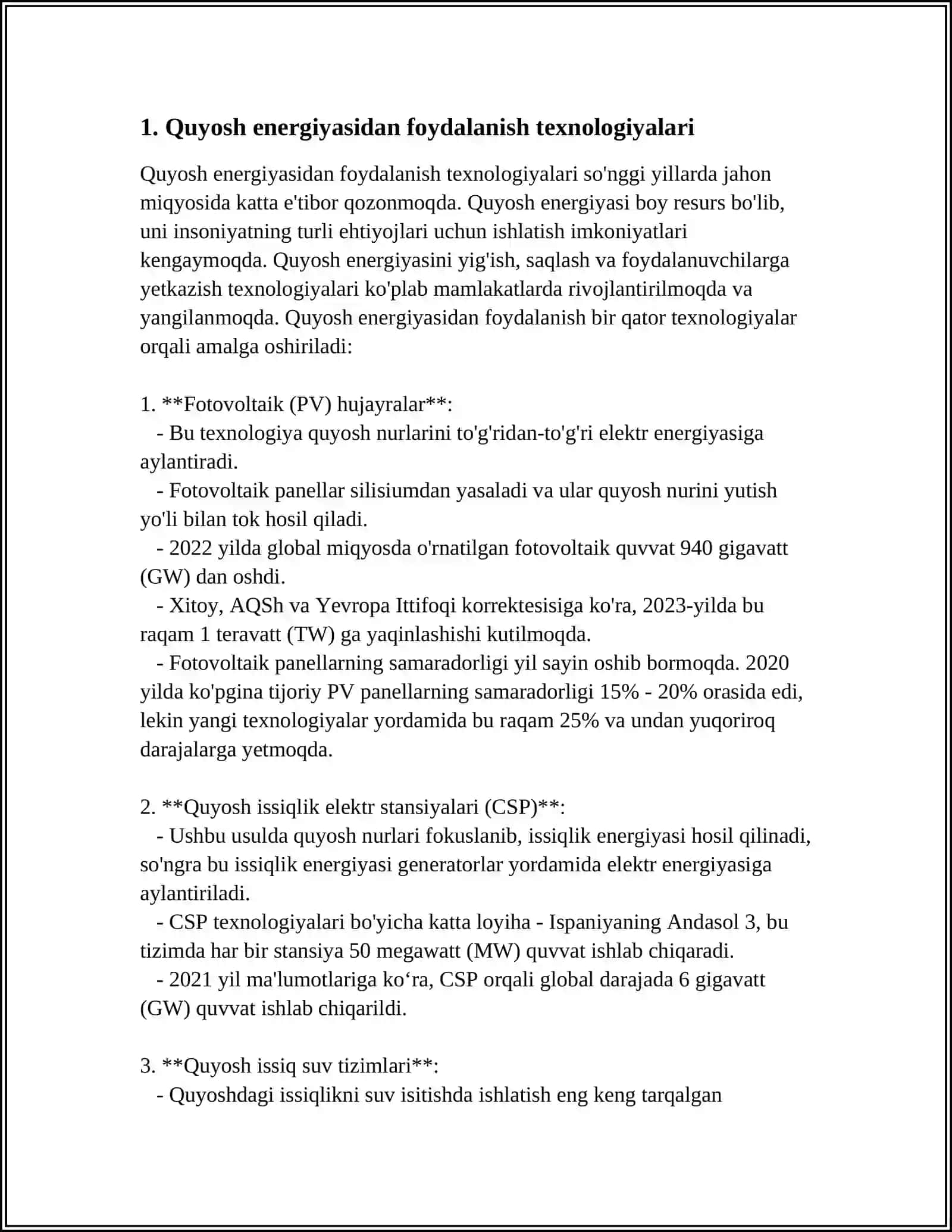 QUYOSH FOTOELEKTRIK ELEMENTLARI VA MODULLARI. OPTIK TOLALI TIZIMLAR 3