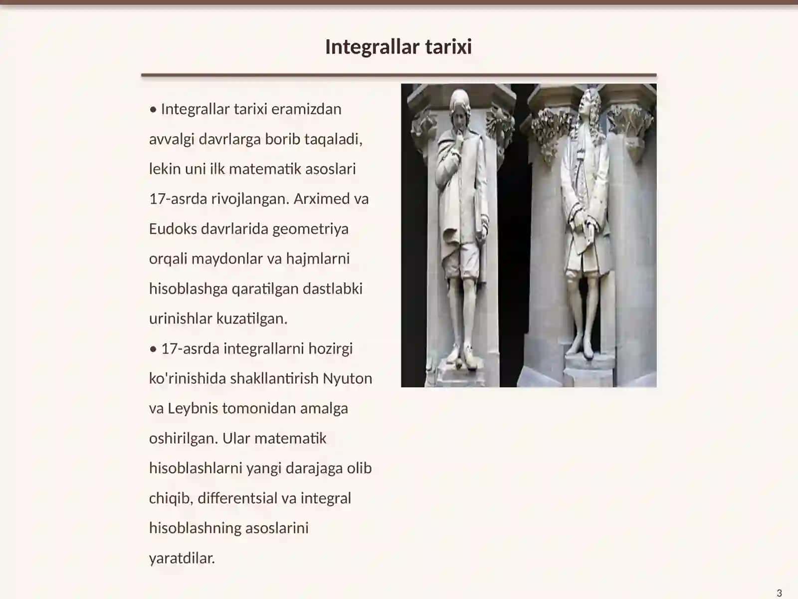 Integral. Nyuton-Leybnis formulasi 3