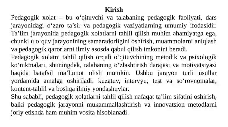 Pedagogik xolatni taxlil qilish usullari. 3