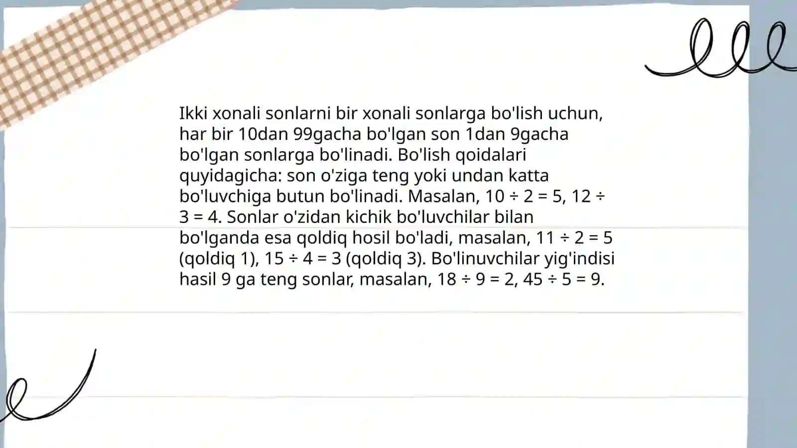 Ikki va uch xonali sonlarni bir xonali sonlarga bo'lish 3