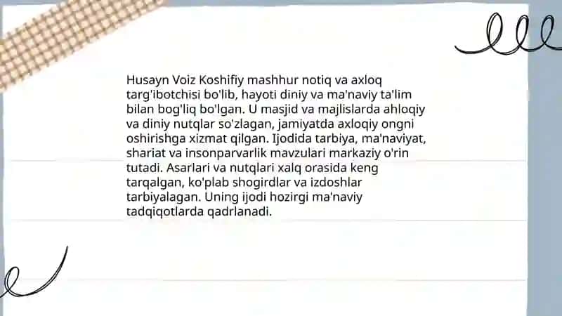 Husayn Voiz Koshifiy notiq va axloq targ'ibotchisi 3