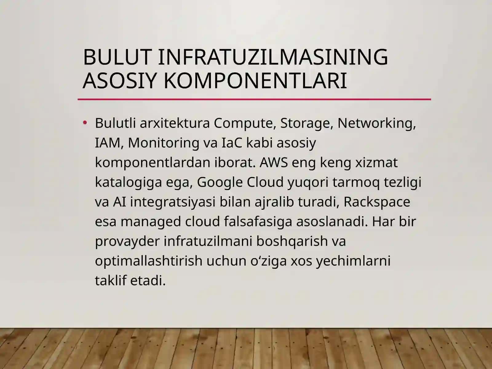 Bulutli hisoblashdan Google Cloud, Amazon Web Services va Rackspace Cloud tizimi infratuzilmasida xizmatlarni sozlash 3