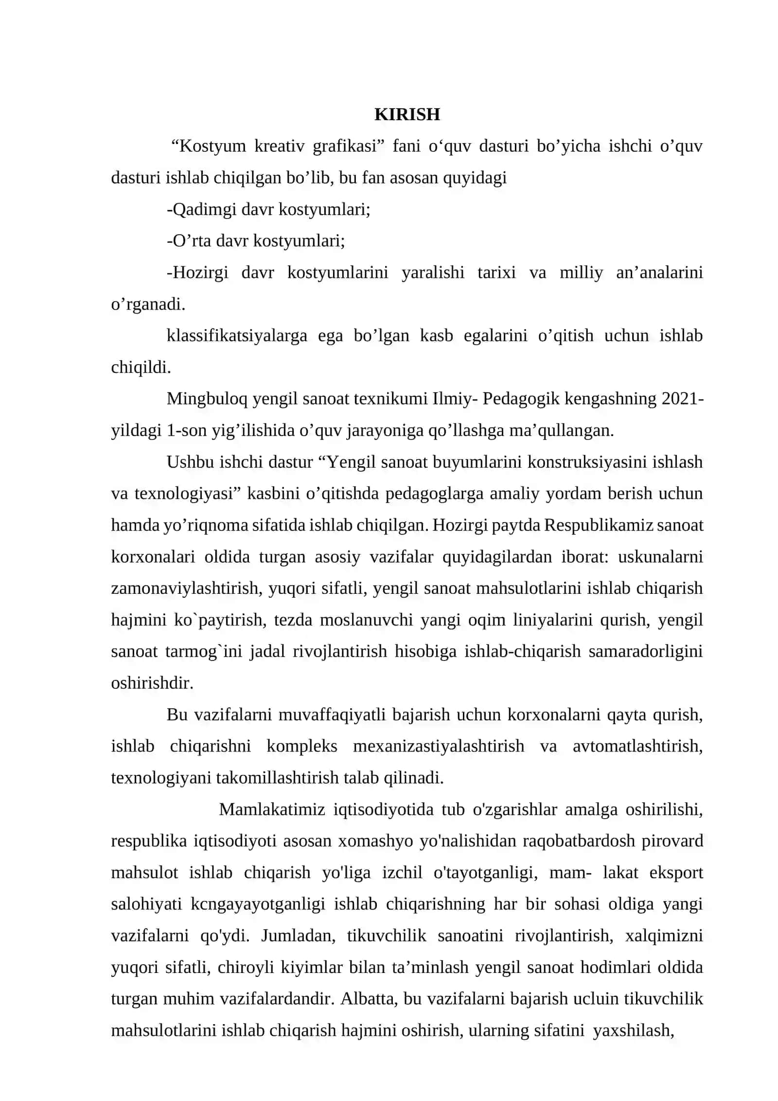 "Kostyum kreativ grafikasi" fanidan O'QITISH MATERIALLARI 3