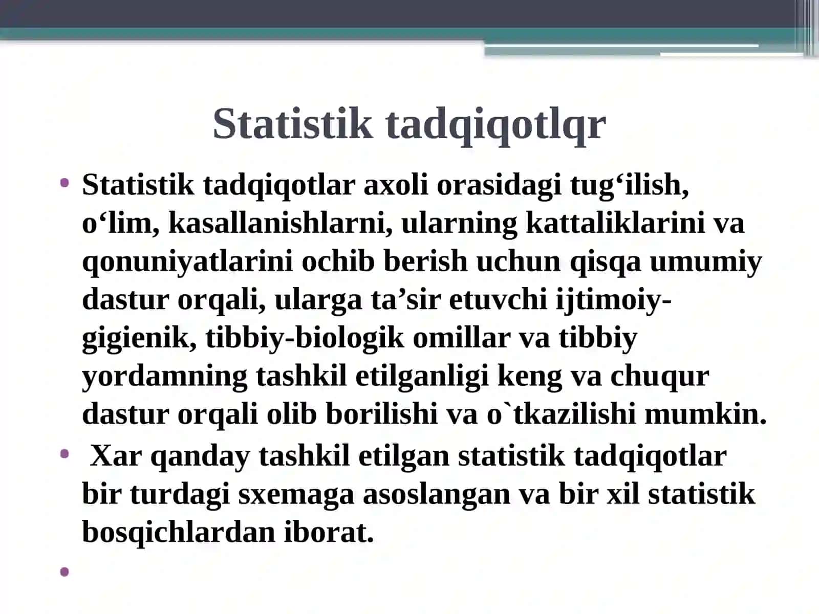 Statistik tadqiqotlarni tashkil etish bosqichlari 3
