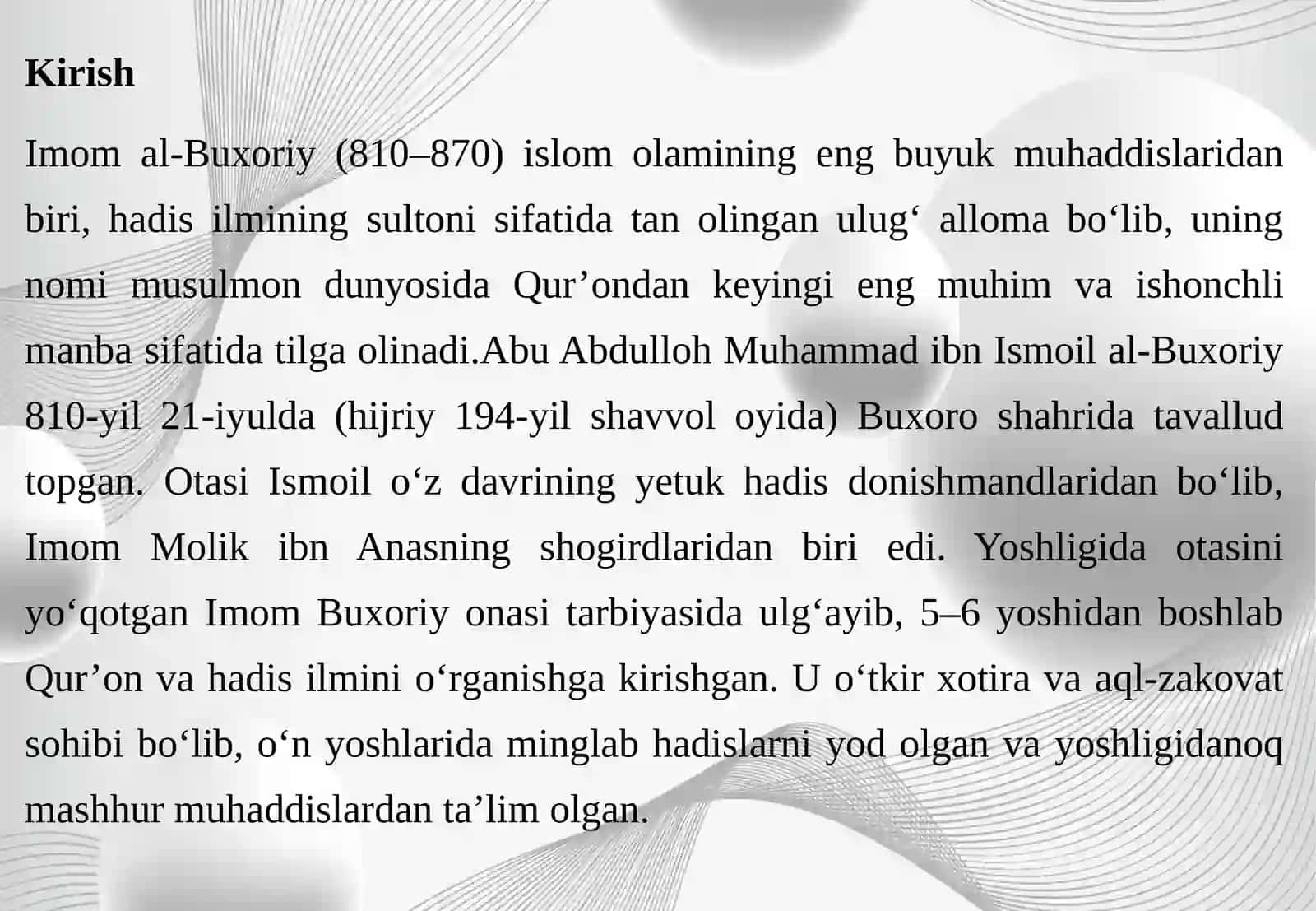 Imom Buxoriy — buyuk muhaddis alloma. 3