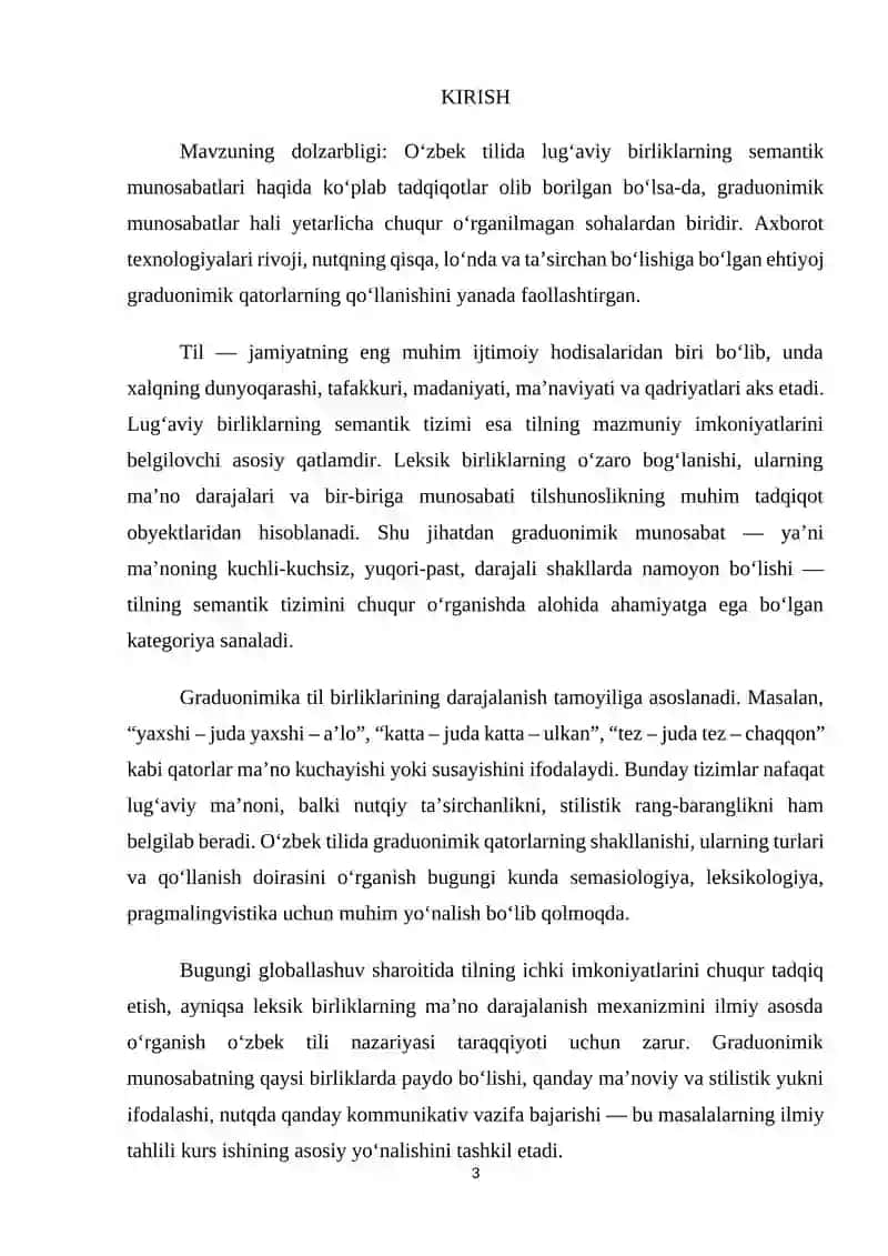 O'zbek tili lug'aviy birliklarida graduonimik munosabat kurs ishi 3