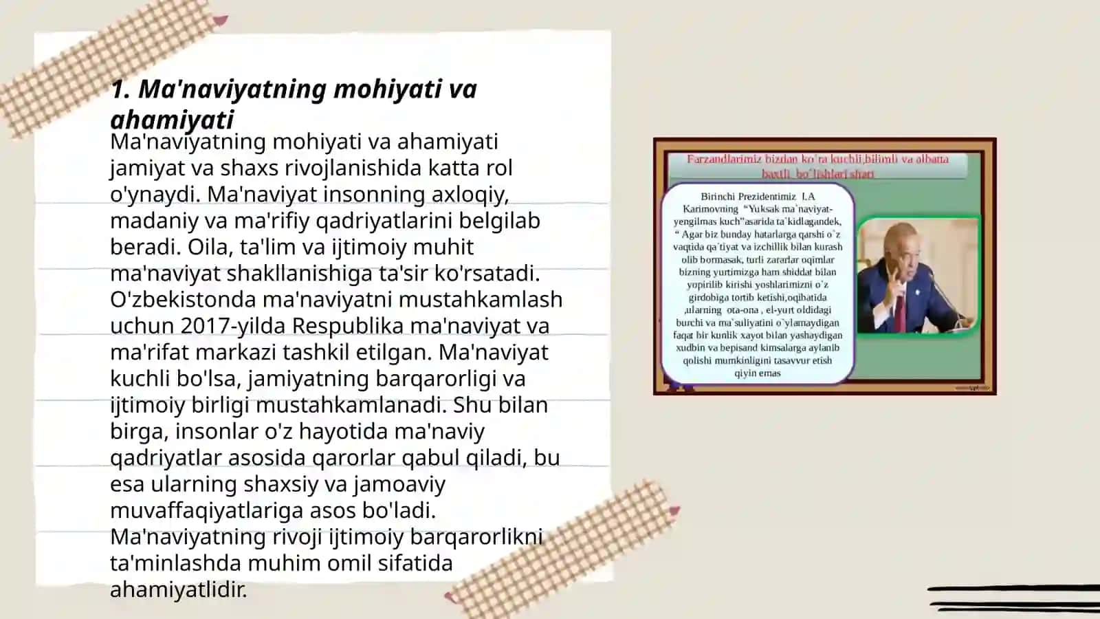 Yuksak ma'naviyat yengilmas kuch "asarida ma'naviyat masalalari 3