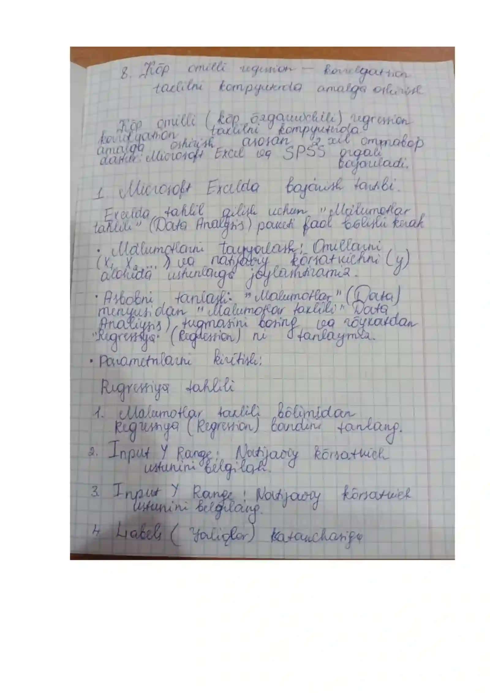 Ko‘p omilli regression – korrelyatsion tahlilni kompyuterda amalga oshirish tartibi 3